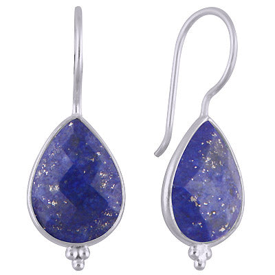 Gorgeous Rawa Work at Bottom Bezel Lapis Pear Shape 925 Sterling Solid Silver Dangle Earrings - R3501140-6
