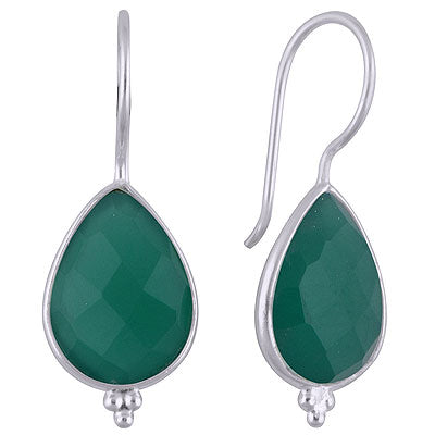 Gorgeous Rawa Work at Bottom Bezel Green Onyx Pear Shape 925 Sterling Solid Silver Dangle Earrings - R3501140-9