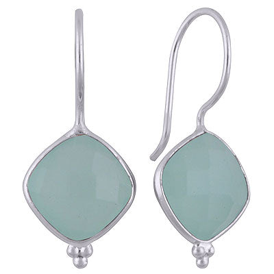 Minimal Rawa Work At Bottom Bezel Aqua Chalcedony Cushion Shape 925 Sterling Solid Silver Hanging Earrings - R3501141-13