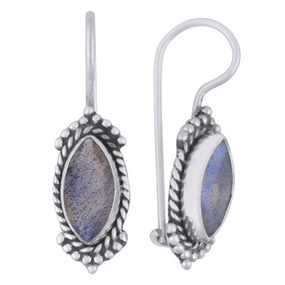 Gorgeous Rawa & Wire Work Around Labradorite Marquise Shape 925 Sterling Solid Silver Earrings - R3501151-6