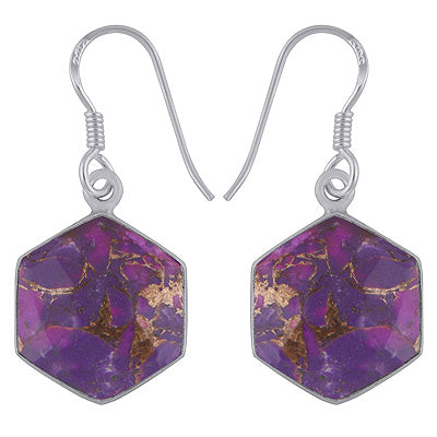 Beautiful Gemstone Purple Copper Turquoise Hexagon Shape 925 Sterling Solid Silver Dangle Earrings - R3501172-11