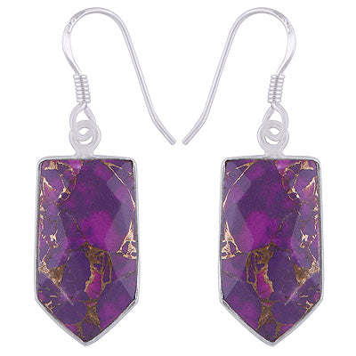 Beautiful Gemstone Purple Copper Turquoise Inverted Bullet Shape 925 Sterling Solid Silver Dangle Earrings - R3501172-4