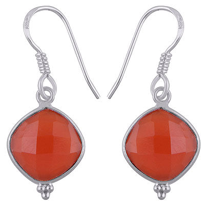 Minimal Rawa work at Bottom Bezel Carnelian Cushion Shape 925 Sterling Solid Silver Hanging Earrings - R3501178-2