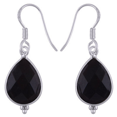 Minimal Rawa Work At Bottom Bezel Black Onyx Pear Shape 925 Sterling Solid Silver Dangle Earrings - R3501179-10