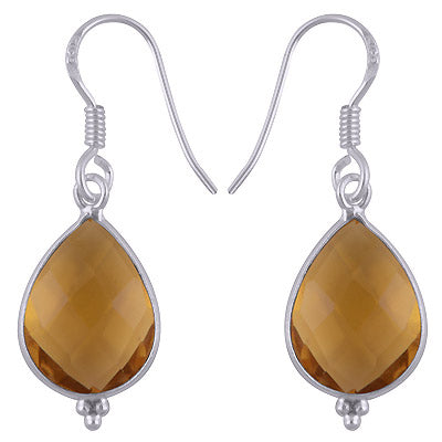 Minimal Rawa Work At Bottom Bezel Citrine Pear Shape 925 Sterling Solid Silver Dangle Earrings - R3501179-17