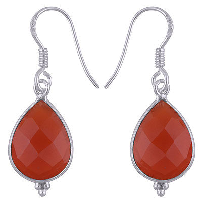 Minimal Rawa Work At Bottom Bezel Carnelian Pear Shape 925 Sterling Solid Silver Hanging Earrings - R3501179-4
