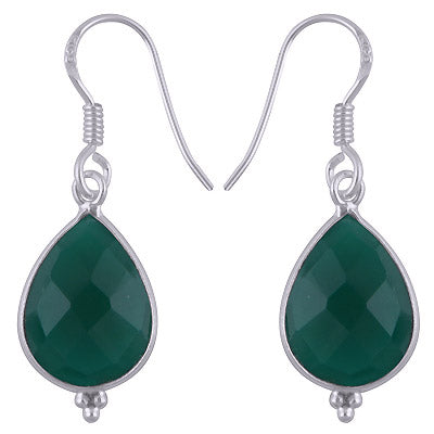 Minimal Rawa Work At Bottom Bezel Green Onyx Pear Shape 925 Sterling Solid Silver Dangle Earrings - R3501179-5