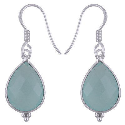 Minimal Rawa Work At Bottom Bezel Aqua Chalcedony Pear Shape 925 Sterling Solid Silver Dangle Earrings - R3501179-7