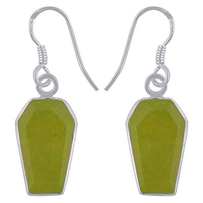 Alluring Handcrafted Using Gemstone Bezel Nephrite Jade Coffin Shape 925 Sterling Solid Silver Dangle Earrings - R3501180-14