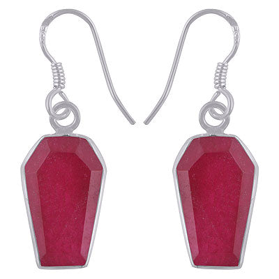 Alluring Handcrafted Using Gemstone Bezel Red Corundum Coffin Shape 925 Sterling Solid Silver Dangle Earrings - R3501180-17