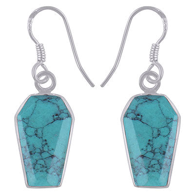 Alluring Handcrafted Using Gemstone Bezel Turquoise Jade Coffin Shape 925 Sterling Solid Silver Dangle Earrings - R3501180-18
