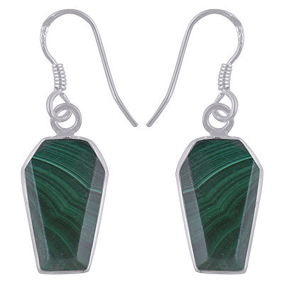 Alluring Handcrafted Using Gemstone Bezel Malachite Jade Coffin Shape 925 Sterling Solid Silver Dangle Earrings - R3501180-20