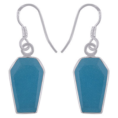 Alluring Handcrafted Using Gemstone Bezel Blue Chalcedony Coffin Shape 925 Sterling Solid Silver Dangle Earrings - R3501180-7