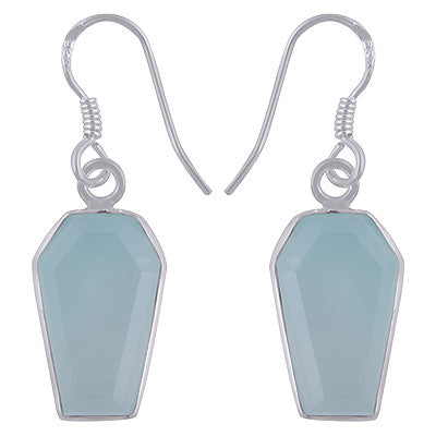Alluring Handcrafted Using Gemstone Bezel Aqua Chalcedony Coffin Shape 925 Sterling Solid Silver Dangle Earrings - R3501180-8