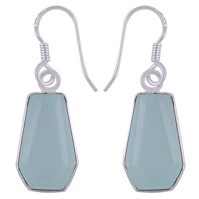 Gorgeous Handcrafted Using Gemstone Bezel Aqua Chalcedony Coffin Shape 925 Sterling Solid Silver Dangle Earrings - R3501181-10
