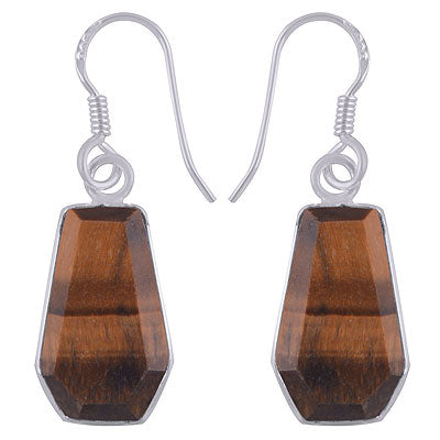 Gorgeous Handcrafted Using Gemstone Bezel Tiger's Eye Coffin Shape 925 Sterling Solid Silver Dangle Earrings - R3501181-12