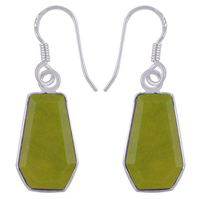 Gorgeous Handcrafted Using Gemstone Bezel Nephrite Jade Coffin Shape 925 Sterling Solid Silver Dangle Earrings - R3501181-18
