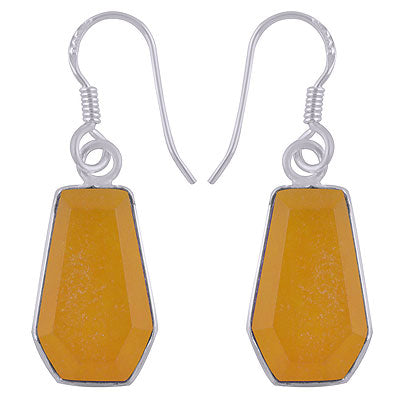 Gorgeous Handcrafted Using Gemstone Bezel Yellow Jade Coffin Shape 925 Sterling Solid Silver Dangle Earrings - R3501181-19