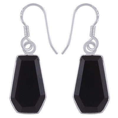 Gorgeous Handcrafted Using Gemstone Bezel Black Onyx Coffin Shape 925 Sterling Solid Silver Dangle Earrings - R3501181-20
