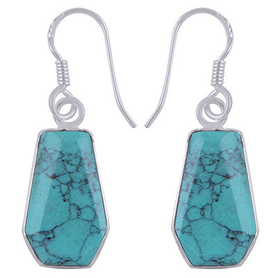 Gorgeous Handcrafted Using Gemstone Bezel Turquoise Coffin Shape 925 Sterling Solid Silver Dangle Earrings - R3501181-22