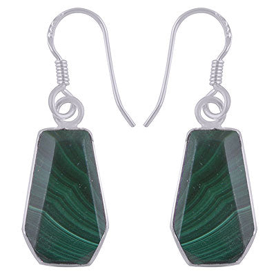 Gorgeous Handcrafted Using Gemstone Bezel Malachite Coffin Shape 925 Sterling Solid Silver Dangle Earrings - R3501181-24