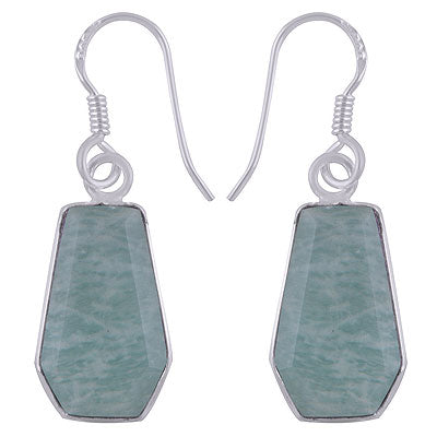 Gorgeous Handcrafted Using Gemstone Bezel Amazonite Coffin Shape 925 Sterling Solid Silver Dangle Earrings - R3501181-5