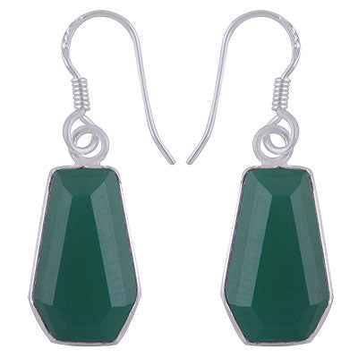 Gorgeous Handcrafted Using Gemstone Bezel Green Onyx Coffin Shape 925 Sterling Solid Silver Dangle Earrings - R3501181-7