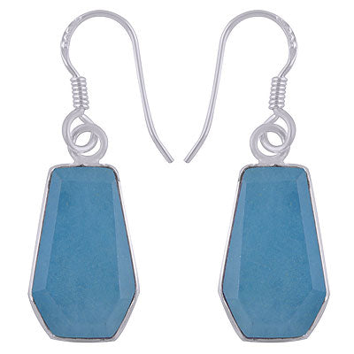 Gorgeous Handcrafted Using Gemstone Bezel Blue Chalcedony Coffin Shape 925 Sterling Solid Silver Dangle Earrings - R3501181-9