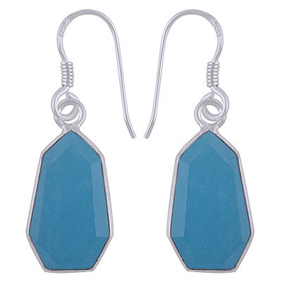 Alluring Heptagon Shaped Gemstone Bezel Blue Chalcedony Hexagon Shape 925 Sterling Solid Silver Dangle Earrings - R3501182-6