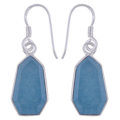 Alluring Heptagon Shaped Gemstone Bezel Blue Aventurine Hexagon Shape 925 Sterling Solid Silver Dangle Earrings - R3501182-7