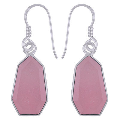 Alluring Heptagon Shaped Gemstone Bezel Rose Quartz Hexagon Shape 925 Sterling Solid Silver Dangle Earrings - R3501182-9