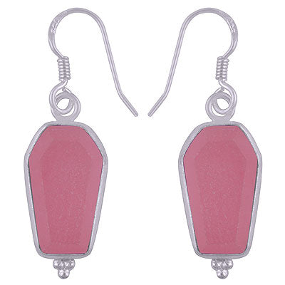 Beautifully Handcrafted Bezel Rawa Work at bottom Rose Quartz Coffin Shape 925 Sterling Solid Silver Dangle Earrings - R3501183-11