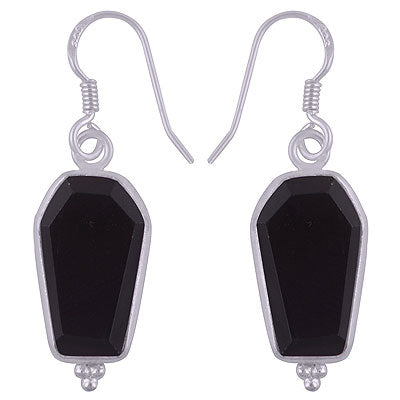 Beautifully Handcrafted Bezel Rawa Work at bottom Black Onyx Coffin Shape 925 Sterling Solid Silver Dangle Earrings - R3501183-17