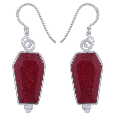 Beautifully Handcrafted Bezel Rawa Work at bottom Red Corundum Coffin Shape 925 Sterling Solid Silver Dangle Earrings - R3501183-18