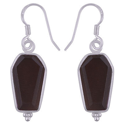 Beautifully Handcrafted Bezel Rawa Work at bottom Smoky Topaz Coffin Shape 925 Sterling Solid Silver Dangle Earrings - R3501183-4