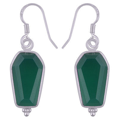Beautifully Handcrafted Bezel Rawa Work at bottom Green Onyx Coffin Shape 925 Sterling Solid Silver Dangle Earrings - R3501183-5