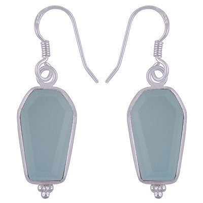 Beautifully Handcrafted Bezel Rawa Work at bottom Aqua Chalcedony Coffin Shape 925 Sterling Solid Silver Dangle Earrings - R3501183-8