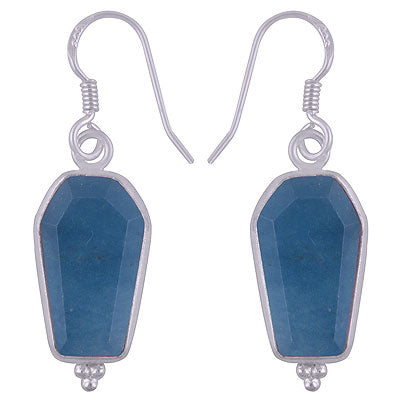 Beautifully Handcrafted Bezel Rawa Work at bottom Blue Aventurine Coffin Shape 925 Sterling Solid Silver Dangle Earrings - R3501183-9