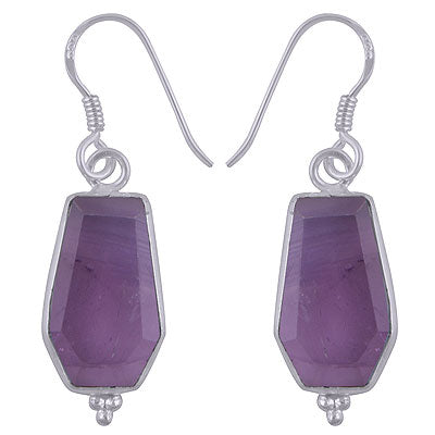 Stunning Handcrafted Bezel Rawa Work at bottom Amethyst Coffin Shape 925 Sterling Solid Silver Dangle Earrings - R3501184-1