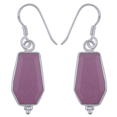 Stunning Handcrafted Bezel Rawa Work at bottom Rose Quartz Coffin Shape 925 Sterling Solid Silver Dangle Earrings - R3501184-14