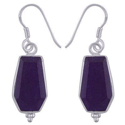 Stunning Handcrafted Bezel Rawa Work at bottom Amethyst Coffin Shape 925 Sterling Solid Silver Dangle Earrings - R3501184-2