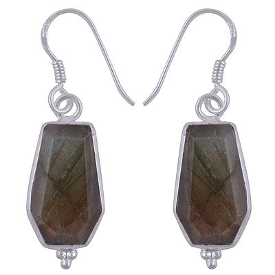 Stunning Handcrafted Bezel Rawa Work at bottom Labradorite Coffin Shape 925 Sterling Solid Silver Dangle Earrings - R3501184-4