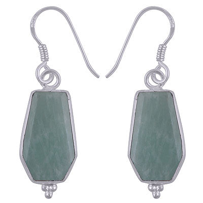 Stunning Handcrafted Bezel Rawa Work at bottom Amazonite Coffin Shape 925 Sterling Solid Silver Dangle Earrings - R3501184-5