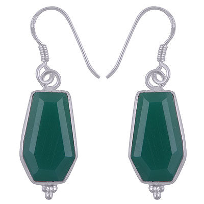 Stunning Handcrafted Bezel Rawa Work at bottom Green Onyx Coffin Shape 925 Sterling Solid Silver Dangle Earrings - R3501184-7