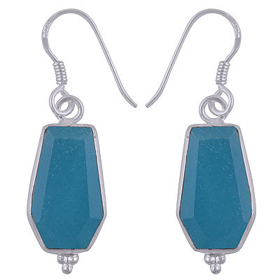 Stunning Handcrafted Bezel Rawa Work at bottom Blue Chalcedony Coffin Shape 925 Sterling Solid Silver Dangle Earrings - R3501184-9