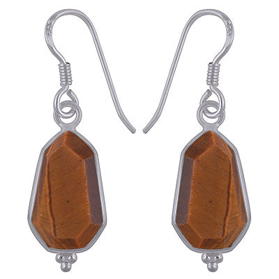 Gorgeous Handcrafted Bezel Rawa Work at bottom Tiger's Eye Hexagon Shape 925 Sterling Solid Silver Earrings - R3501185-10