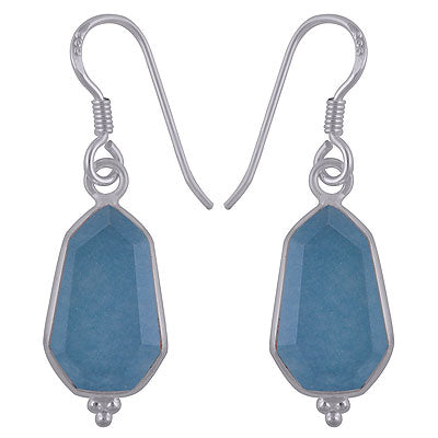Gorgeous Handcrafted Bezel Rawa Work at bottom Blue Aventurine Hexagon Shape 925 Sterling Solid Silver Earrings - R3501185-9