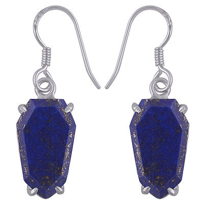 Beautifully Shaped Gemstone Lapis Hexagon Shape 925 Sterling Solid Silver Earrings - R3501186-2