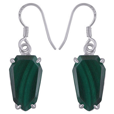 Beautifully Shaped Gemstone Malachite Hexagon Shape 925 Sterling Solid Silver Earrings - R3501186-6