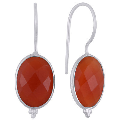 Alluring Rawa Work At Bottom Bezel Carnelian Oval Shape 925 Sterling Solid Silver Dangle Earrings - R3501187-13